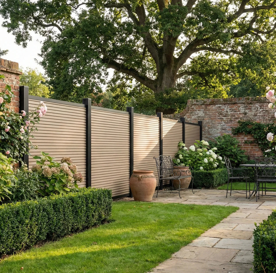 Premium Slatted Composite Fencing in Antique