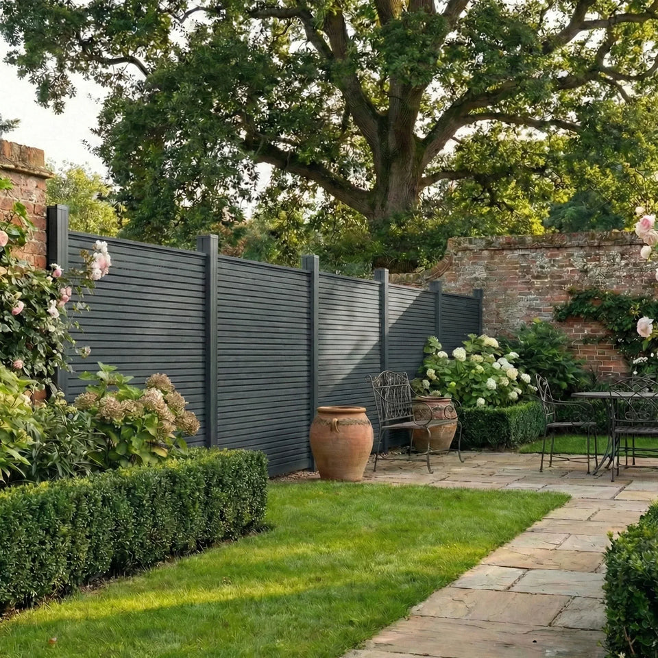 Premium Slatted Composite Fencing in Anthracite Grey