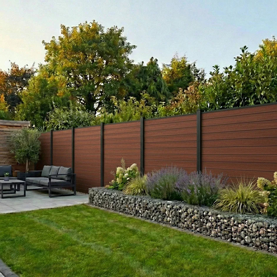 Composite Woodgrain Fencing Panels in Red Brown