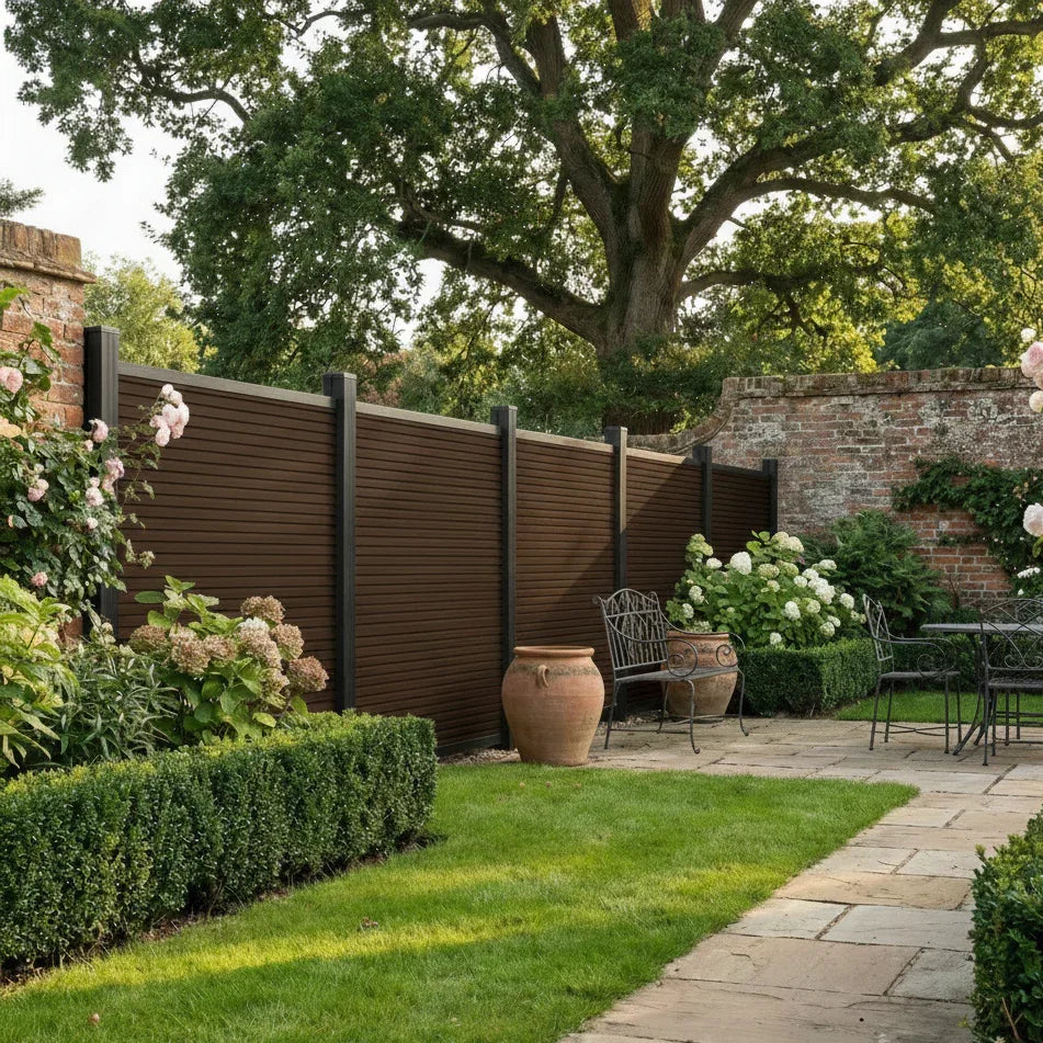 Premium Slatted Composite Fencing in Walnut
